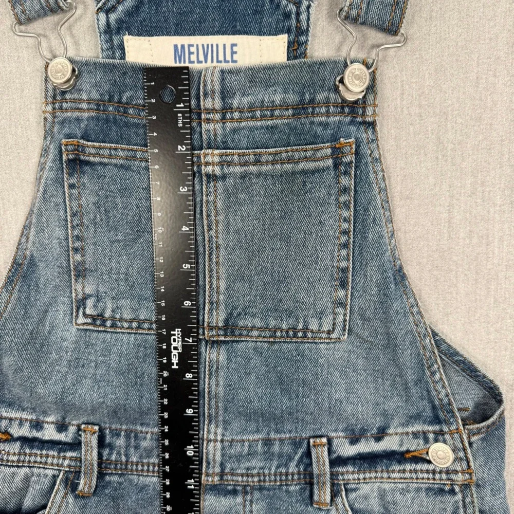Melville Womens Denim Shortalls Medium Wash Raw Hem Overalls Size S 829SP155005B